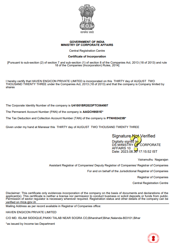 Certificate of Incorporation