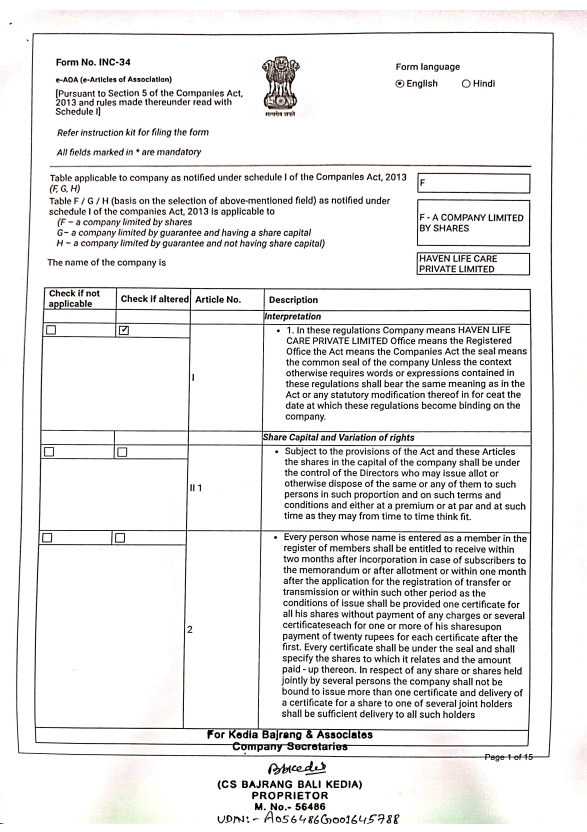Articles of Association